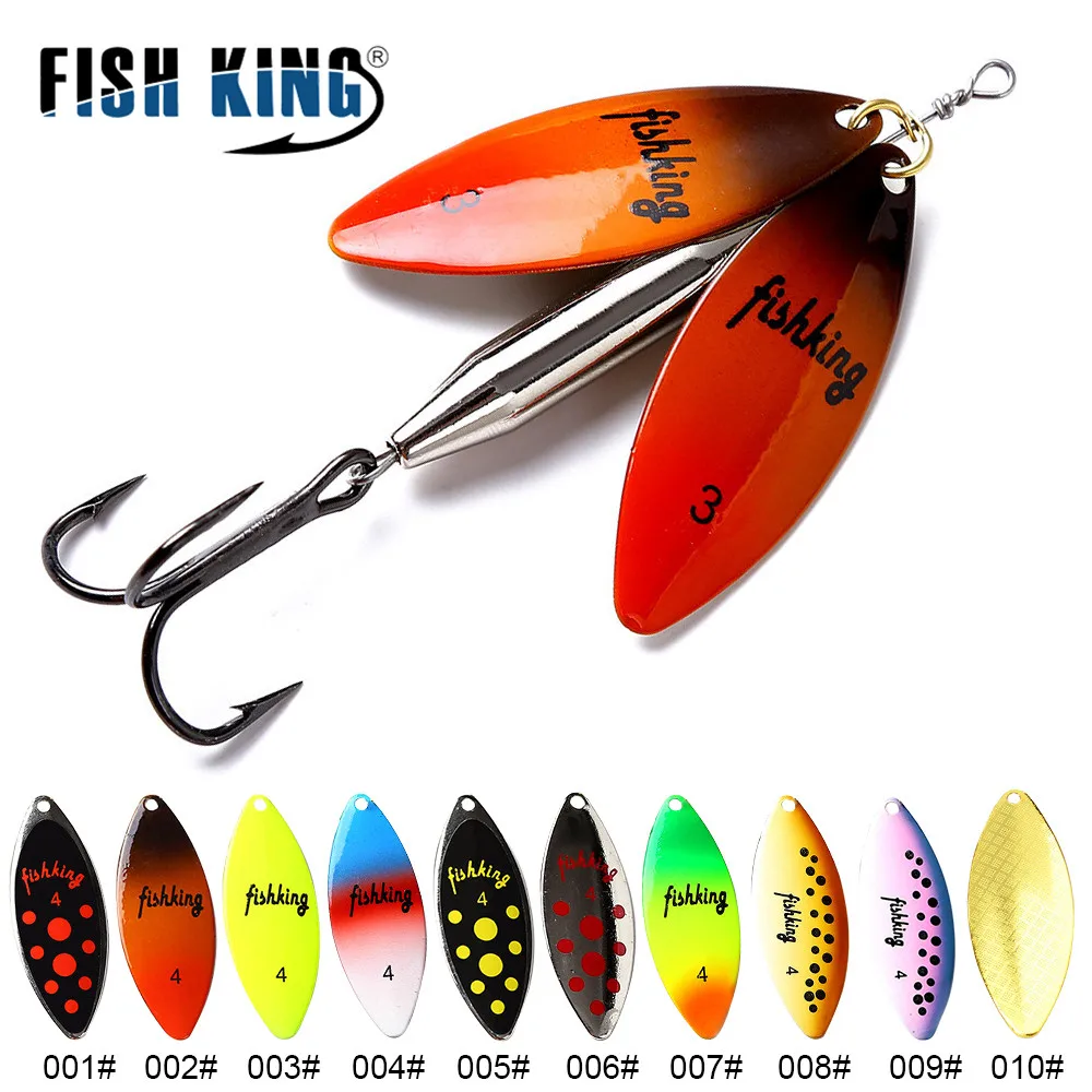 FISH KING 10 Colors Spinner Bait Long Cast Double Piece Bait Fish Brass Metal Lures With Treble Hook Fishing Lure For Pike Fish