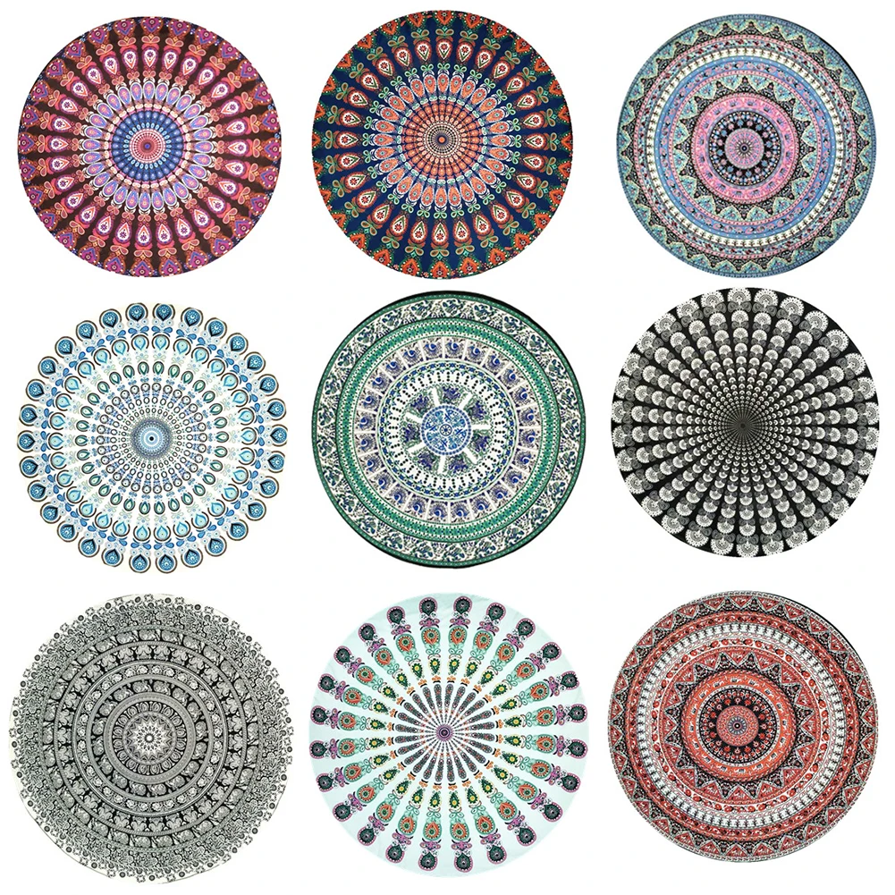 1 Pack Retro Style Round Tapestry Chiffon Sunblock Shawl Beach Towel Outdoor Yoga Picnic Mat Towel Easy Dry