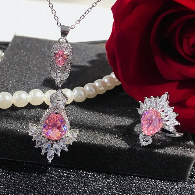 RUZZALLATI Exquisite Luxury Silver Color Princess Bridal Jewelry Set Argyll Pink  Diamond Wedding Jewelry sets for Women - AliExpress