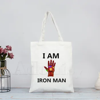 

I am Iron MAN Avengers 4 Endgame Ladies Handbags Canvas Tote Bag Shopping Travel Women Eco Reusable Shoulder Bags Bolsas De Tela
