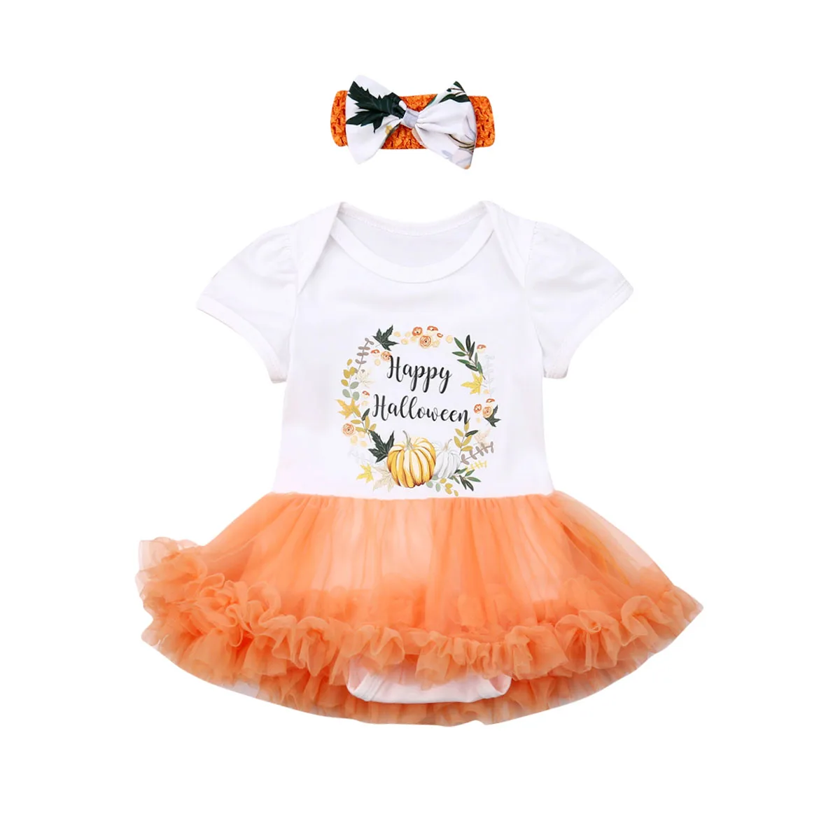 Emmababy одежда для маленьких девочек на Хеллоуин детское Тюлевое платье-пачка повязка на голову костюм с принтом тыквы
