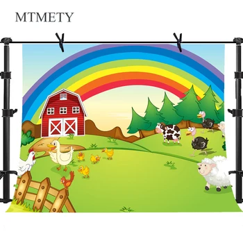 

MTMETY Farm Baby Birthday Party Backdrop Rainbow Duck Cow Animals Newborn Portrait Backdground Phtography Vinyl Photo Studio