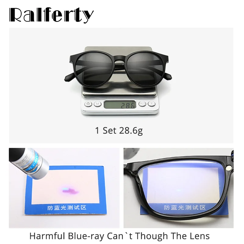 Ralferty 5 в 1 круглые скрепки на очки поляризационные UV400 женские анти-синие магнитные солнцезащитные очки для вождения Оптические солнцезащитные очки оправа