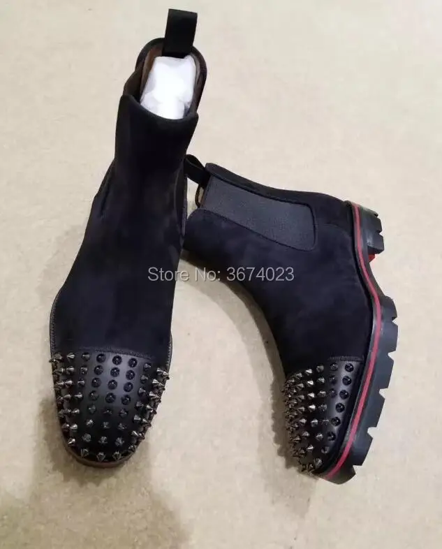Qianruiti Sapatos Botas; мужские ботинки «Челси» с шипами; обувь с высоким берцем и эластичной лентой; Брендовые ботильоны на низком квадратном каблуке; мужские зимние ботинки
