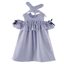 Платье для девочек Новая летняя стильная одежда для детей модная полосатая одежда без рукавов с бантом для маленьких девочек