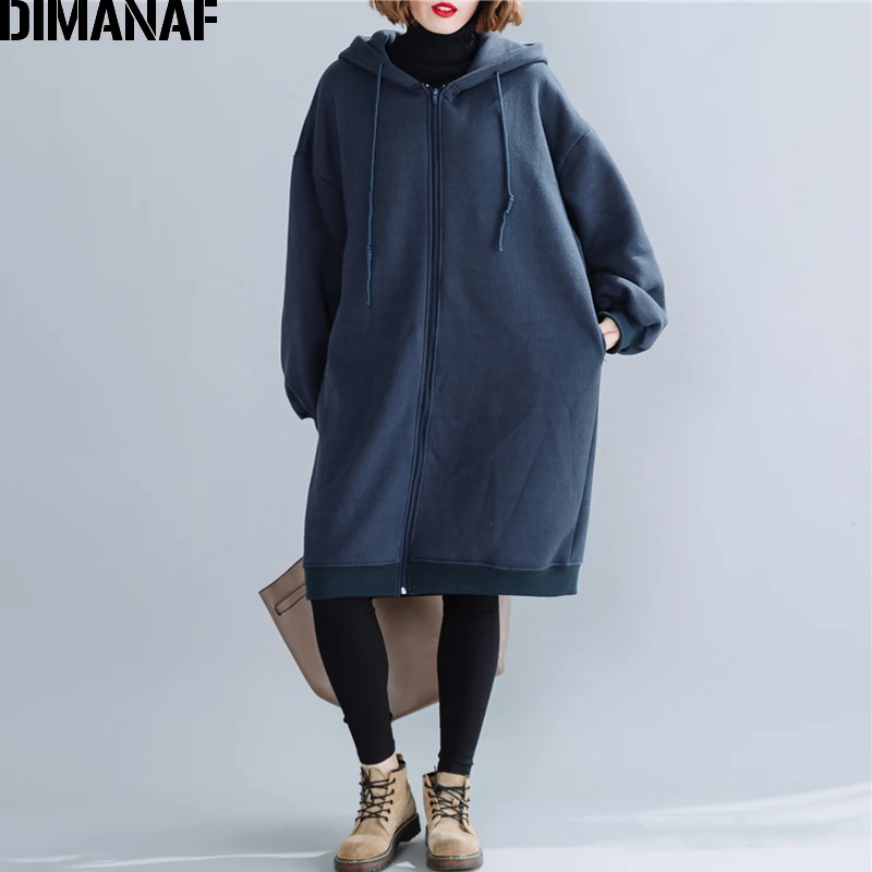 DIMANAF, осенне-зимняя женская куртка, пальто, на молнии, с капюшоном, женская верхняя одежда, свободная, повседневная, с длинным рукавом, хлопок, утепленная одежда