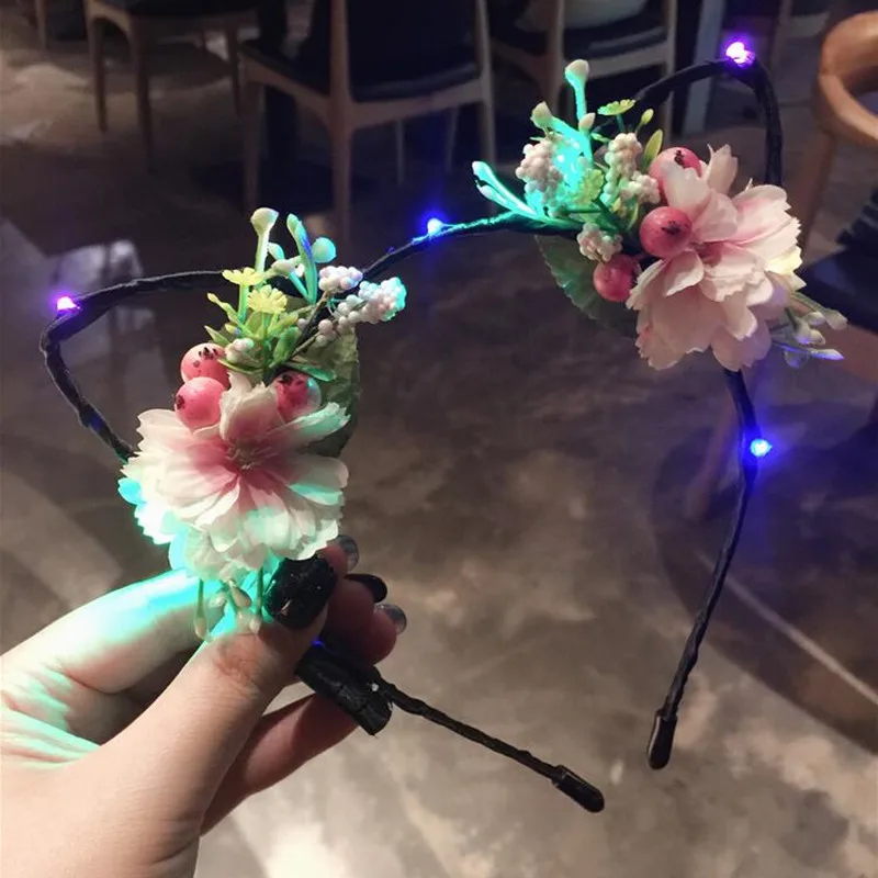 

Creative LED Glowing Flashing Flower Cat Animal Ears Headband Blinking Headwear Hair Glow Party Halloween Christmas
