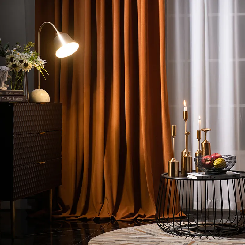 Luxury Modern Orange Herringb Velvet Curtains for Living Room Bedroom American Thick Gray Curtain Drapes Home Decor Customize