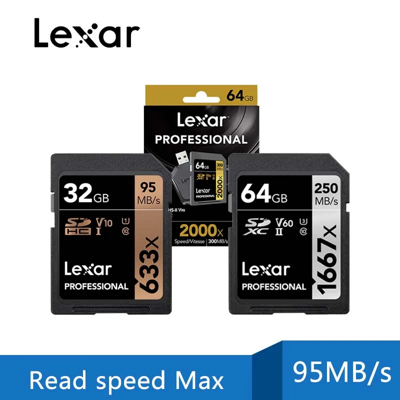 

Lexar sd card 32GB 633x 1000x U3 Class10 128GB Memory Card UHS-I C10 64GB Carte SD cartao de memoria Flash Card for Camera