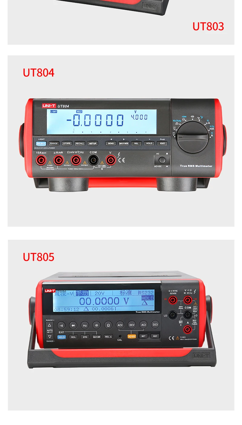 UNI-T UT801 / UT802 / 803/804/805 Настольный цифровой мультиметр с ручным управлением; Тест сопротивления / частоты / температуры, подсветка ЖК-дисплея