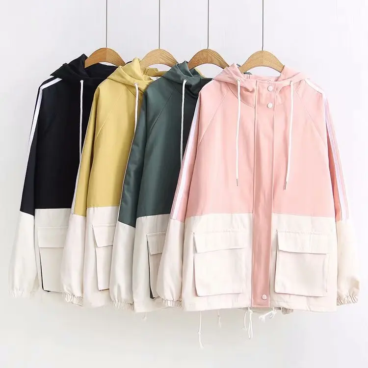

Zhao7-Mixed Colors Dual Pocket Hooded Coat Korean-style WOMEN'S Wear 2019 Summer New Products Long Zip-up Jacket