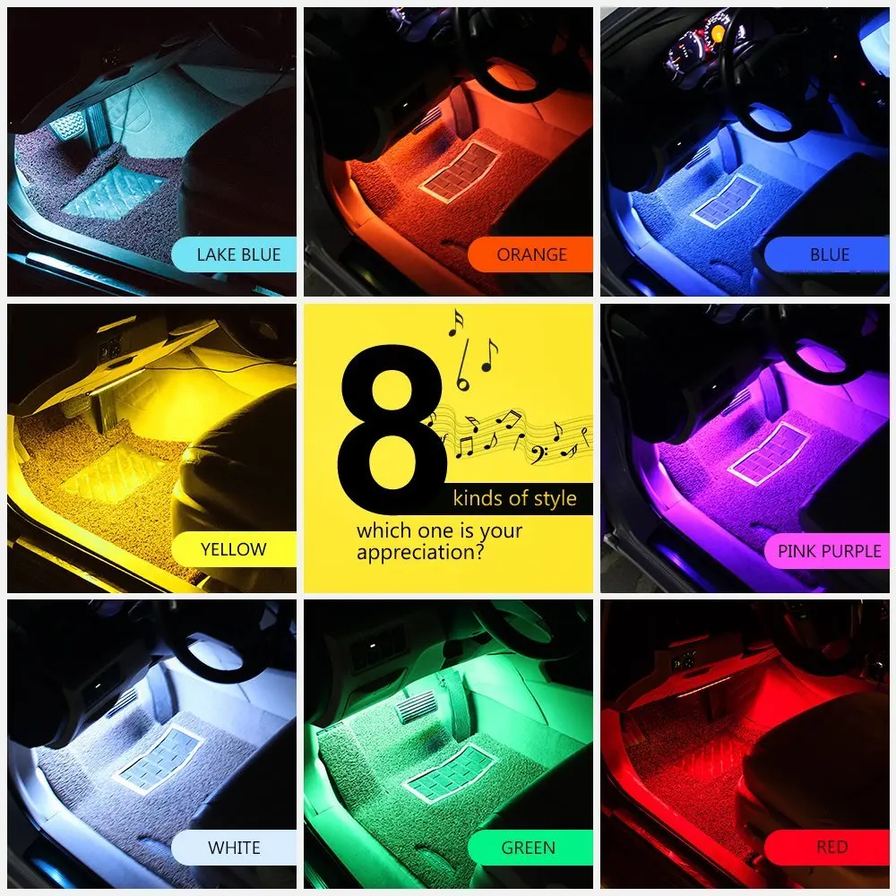 Ambient Light Car Led Neon Floor Foot Light APP Cigarette Lighter RGB Auto Interior Decorative Atmosphere Lights 12V Universal