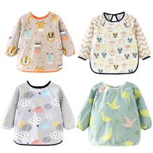 Cute Cartoon Baby Bibs Waterproof Colorful Infant Bib Full Sleeve Gown Children Long Sleeve Apron Coverall Feeding Drawing Bibs