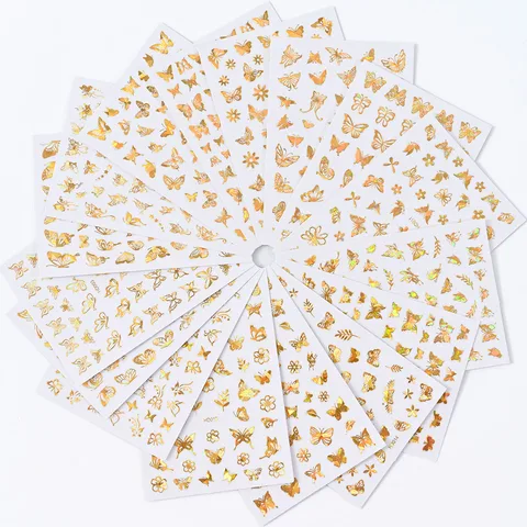 Nail Art Stickers Set Golden Butterfly Hollow Pattern Shiny Design Creative 3D Adhesive Manicure Slider Bulk Nails Decal L5