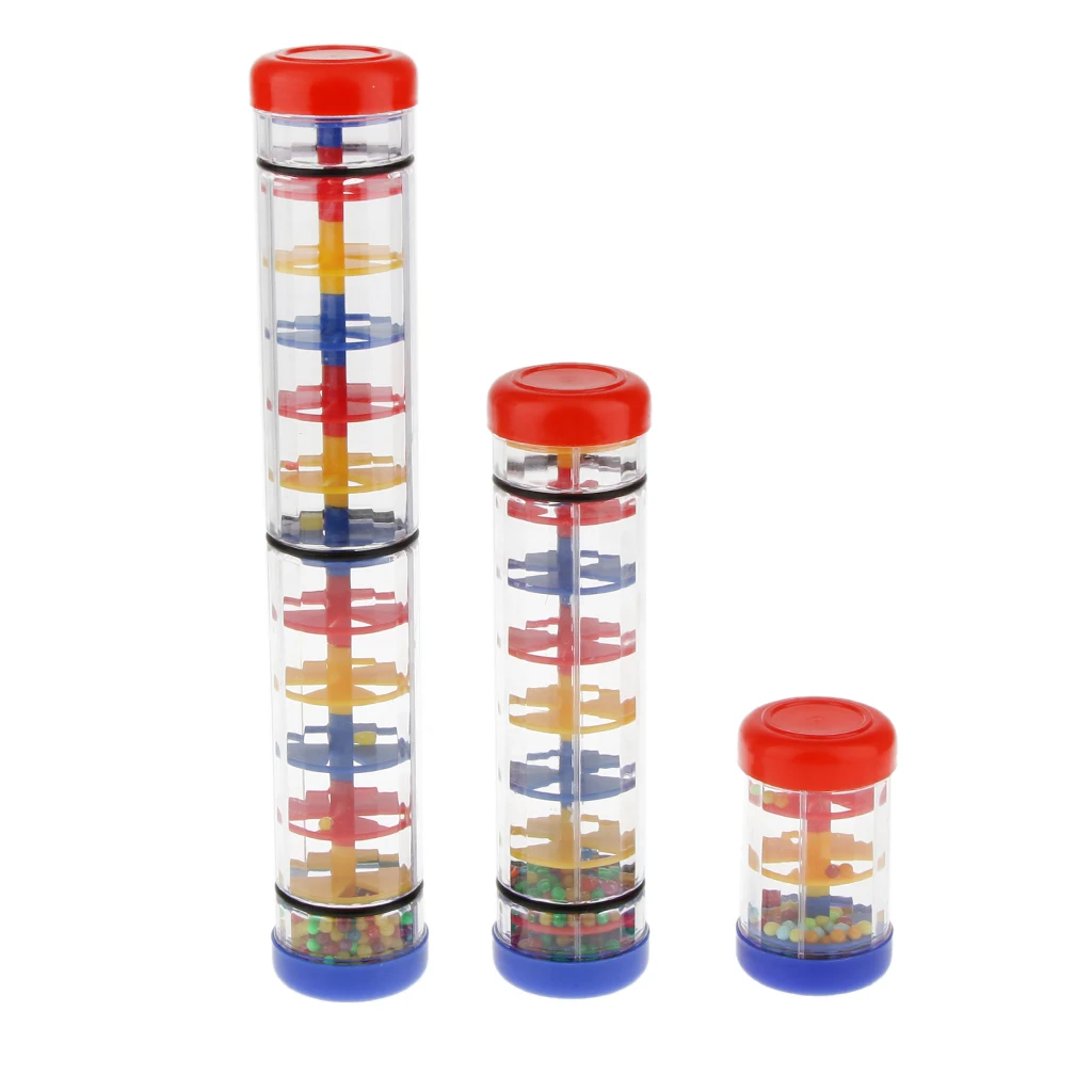 Plastic Rain Sound Maker Shake Colorful Beads Kids Learn Play Toy Gift 30cm