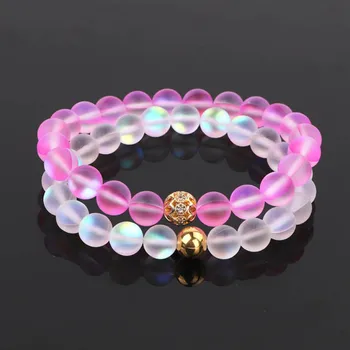 2PCS/SET New Fashion AB Glass Beads Women Jewelry Bracelet Moon Flash Color Beaded Elastic Bracelet Lady