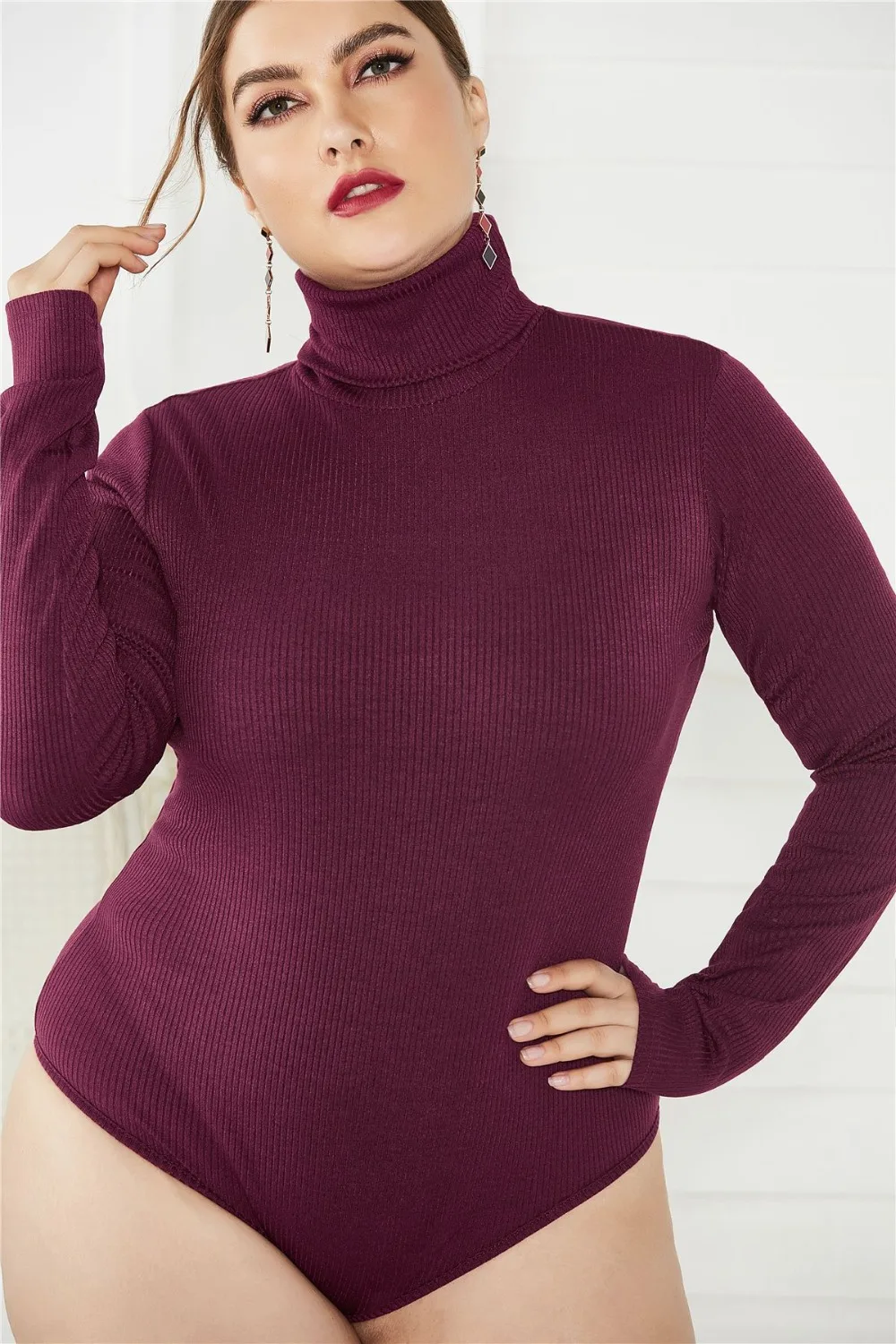 Новые брендовые осенние зимние комбинезоны для женщин с длинным рукавом свитер с высоким воротником вязаный боди стрейчевое большого размера женский комбинезон 5XL