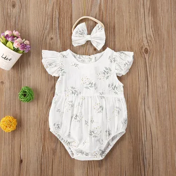 

New Arrivels Baby Girls Ruffle One-Pieces Clothes +headband Summer Newborn Kids Sleeveless Romper Jumpsuit Outfits Sunsuit