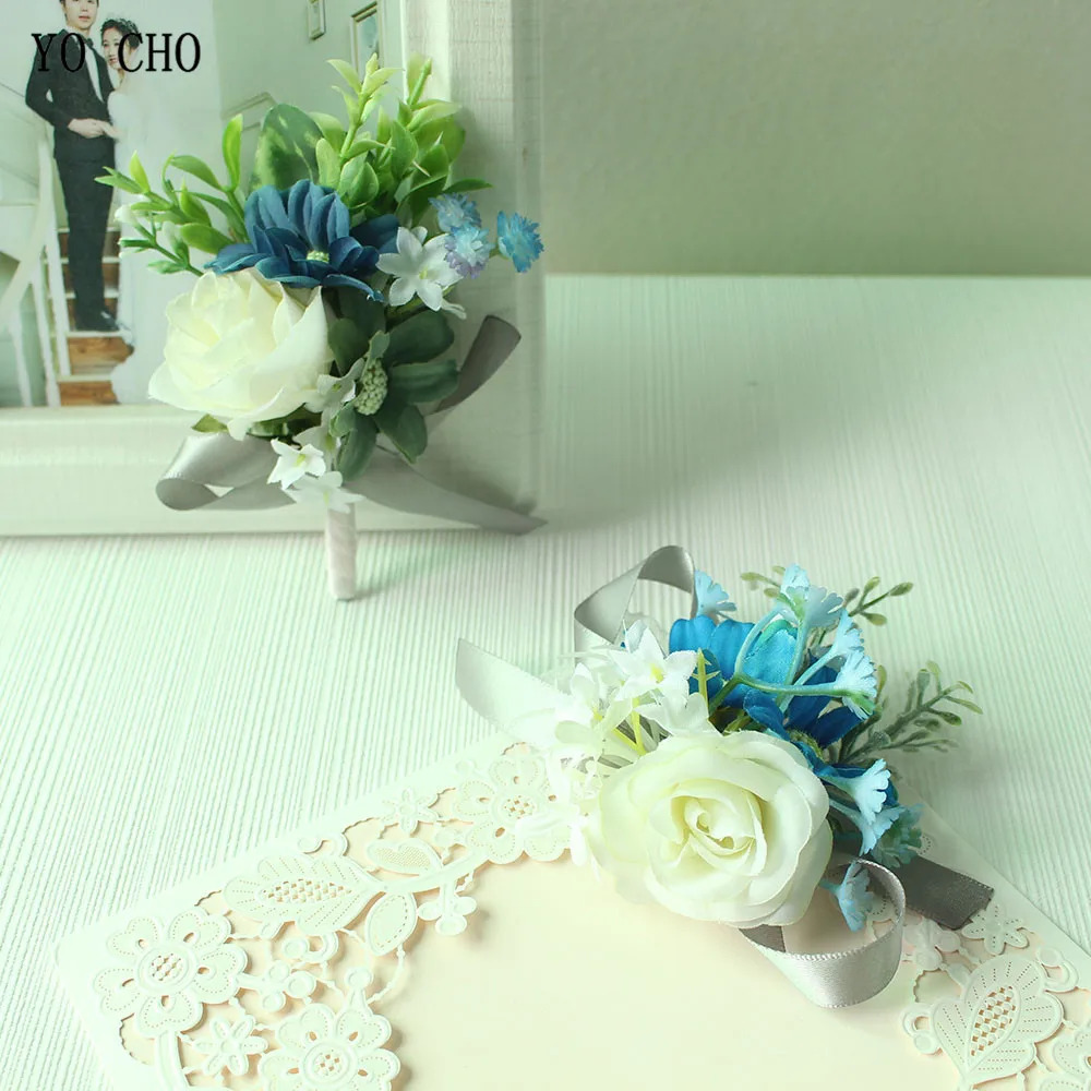 Yo Cho Bianco Artificiale Di Seta Fiori Corsage Polso Braccialetto Boutonniere Di Cerimonia Nuziale All'Occhiello Sposo Damigella D'Onore Accessori Pe