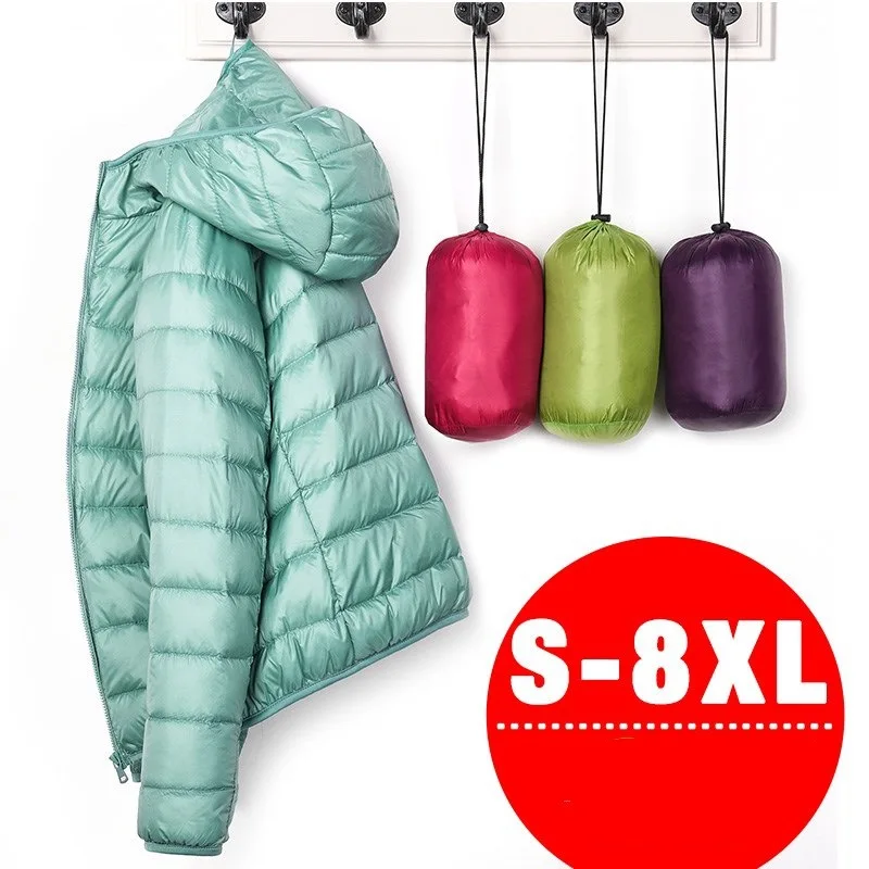 7XL дешевый ультра светильник зимняя теплая пуховая куртка с капюшоном для