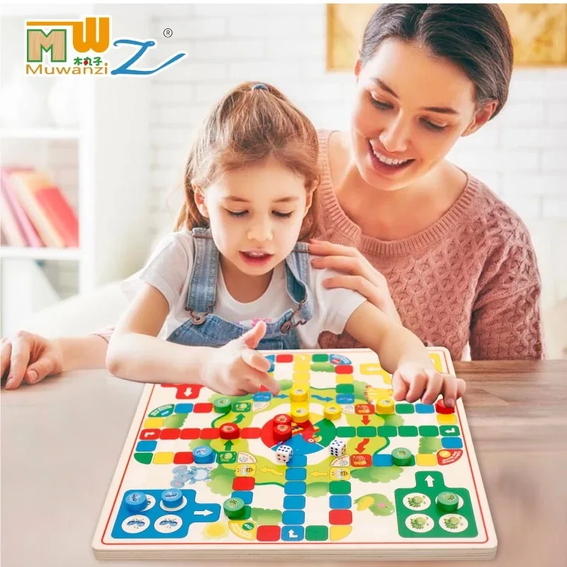 

MWZ Wooden Checkers Aeroplane Chess Children'S Educational Multi-functional Chess Desktop Parent And Child Interactive Game Earl