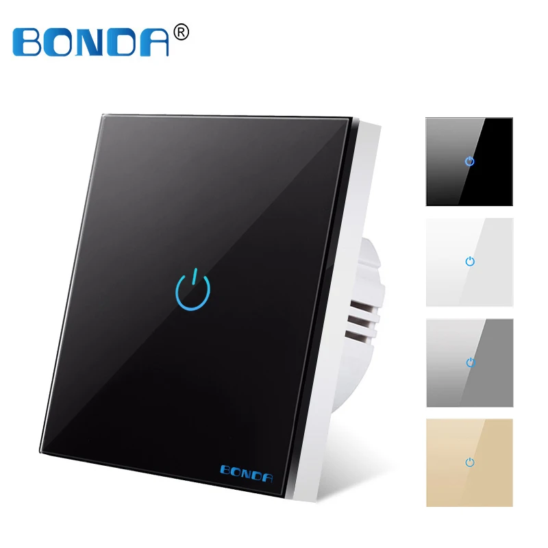 Light Touch Switch Sensor EU Standard Tempered Crystal Glass Panel 4 Color Power 1/2/3 Gang 1 Way 220V Wall Lamp Switches On Off