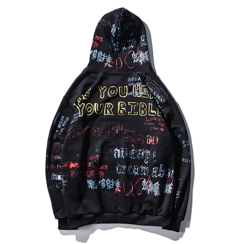 

2019 Autumn Hip Hop Graffiti Hoodies Mens Casual Pullover Sweats Hoodie Male Fashion Streetwear Skateboards Sweatshirts