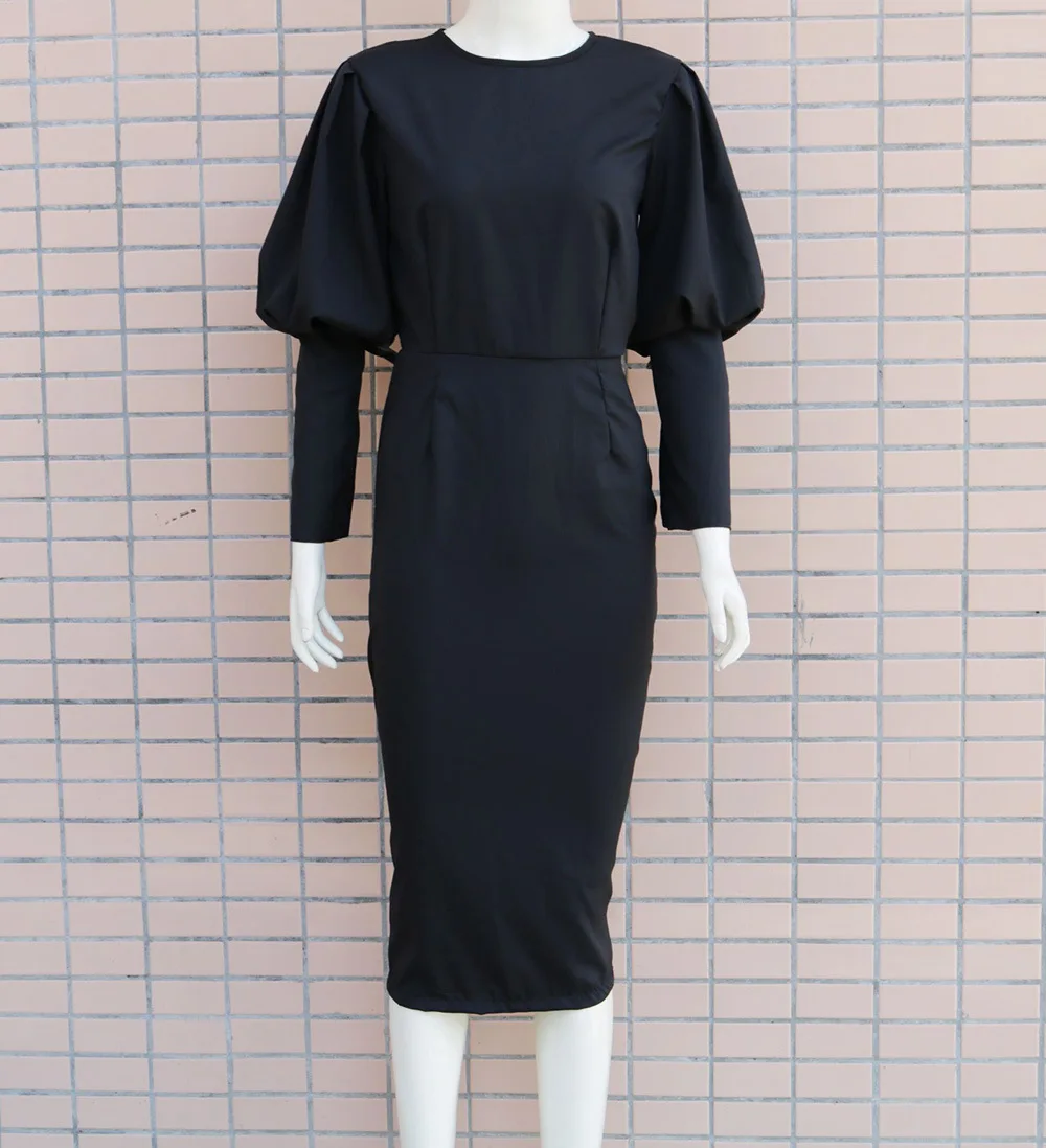Amikafashion Summer Party Sexy Bodycon Dress Women Black Long Sleeve Open Back Dress O-Neck Button Decoration Vestidos New