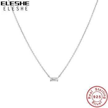 

ELESHE European 18K Gold Plated Rectangular Crystal Necklaces 925 Sterling Sliver Chain Necklace for Women Minimalist Jewelry