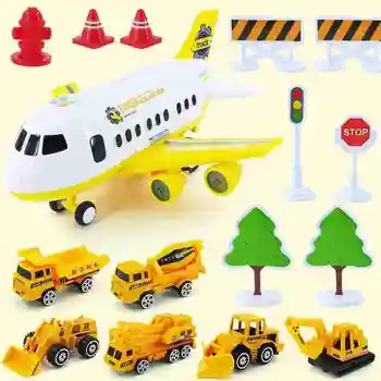 

1set Large Size Passenger Plane Toy Music Story Simulation Track Inertia Children'S Toy Aircraft Model Toy Car Road Sign Storage