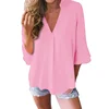Large Size Casual Loose Chiffon Shirt Women Lotus Leaf Seven Sleeves Blouse Spring Summer Trendy Pure Color V-Neck Tops S-5XL 1