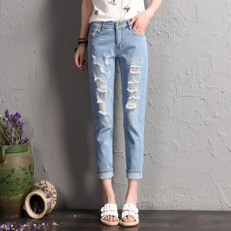 Jeans woman Elastic Waist Plus Size Ankle-Length Pants Jeans Women 2020 Summer