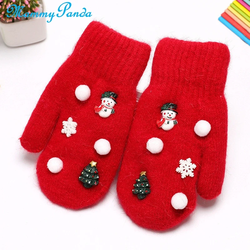 Детские перчатки, зимние перчатки, теплые рождественские детские вязаные толстые флисовые варежки с рисунком для девочек и мальчиков 6-12 лет, Рождество