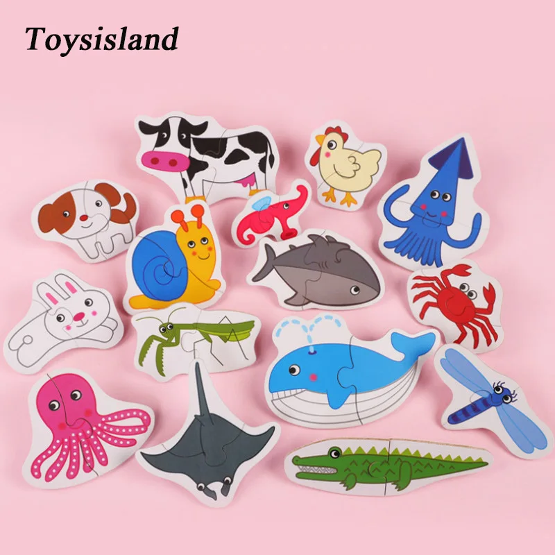 

Child Wood Shapes Puzzle with Iron Box Early Learning Cartoon Card Animals Set Paper 0- 3 years Wooden Toys Educational toys
