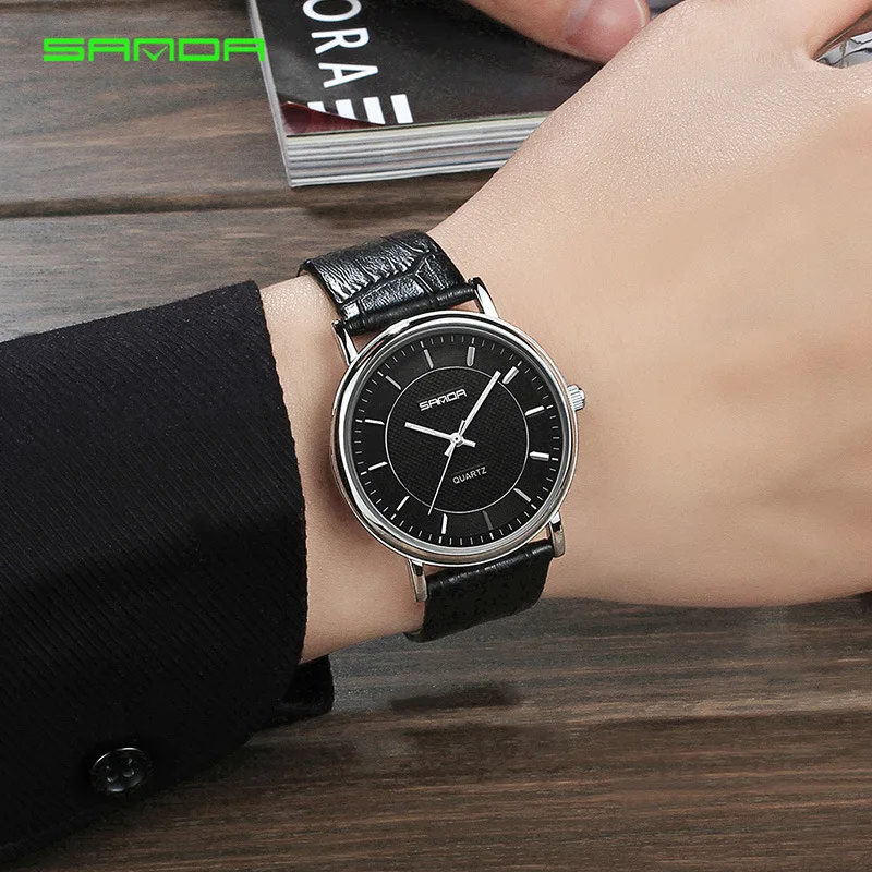

SANDA Leather Belt Fashion Watch Men Sports Students Waterproof MEN'S Watch Korean-style Quartz Watch Simple Watch