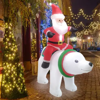

6-Foot Christmas Inflatable Ornament Old Man Riding Polar Bear With LED Lights for Home Party Mall Decorations