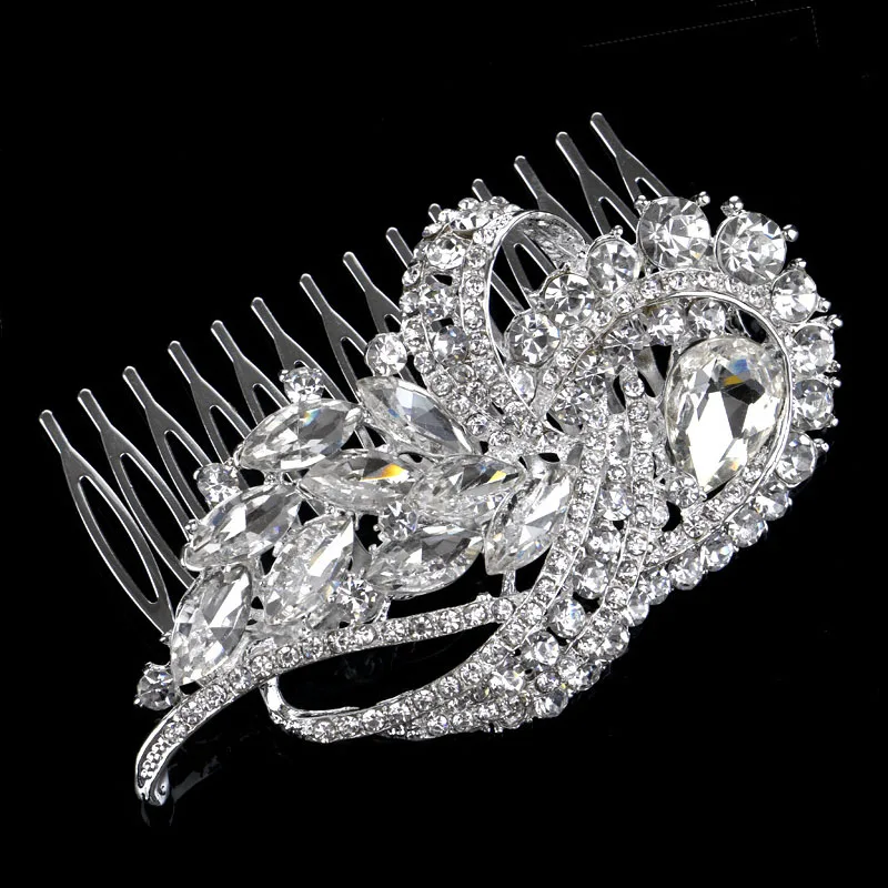 TREAZY Vintage Large Floral Bridal Hair Combs Rhinestone Crystal Wedding Tiara Hair Jewelry European Design Hair Accessories 