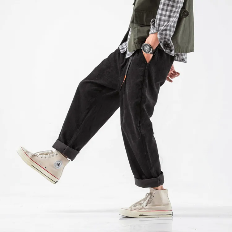 HCXY Fall【Belt для свободного 】 мужские брюки мужские штаны для бега мужские свободные прямые брюки мужские вельветовые брюки плюс размер эластичный пояс