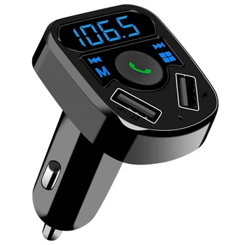 

Bluetooth FM Transmitter, In-Car Wireless Radio Transmitter Adapter Music Player Car Kit , Blue Circle Ambient Light, 2 USB Port