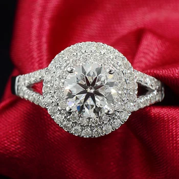 

1 Carat 18K White Gold 1 Ct Moissanite Diamond Ring Round Luxury Women Wedding Party Engagement Anniversary Ring VVS D Color