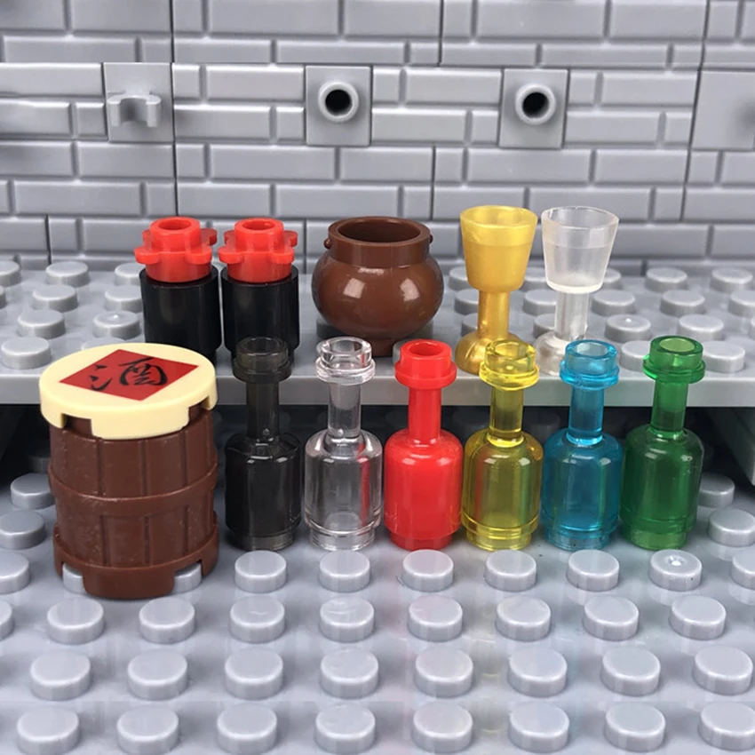 Legoings City Bar KTV Scene Building Block Wine Bottle Wine Glass Clay Pot Cart Long Table MOC Accessories Brick Kids DIY Toys (6)