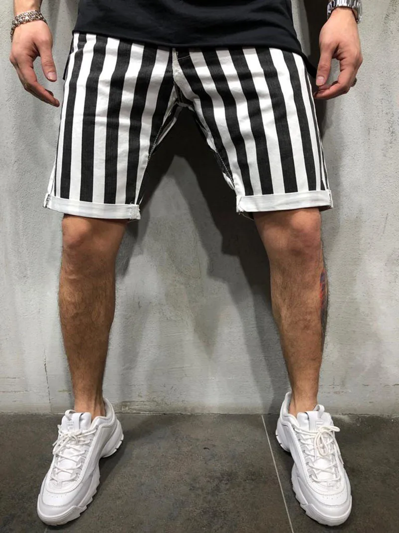 

Muscle Kid Brother Fitness Black And White Striped Sports Shorts Outdoor Running Casual Loose-Fit Shorts Men's
