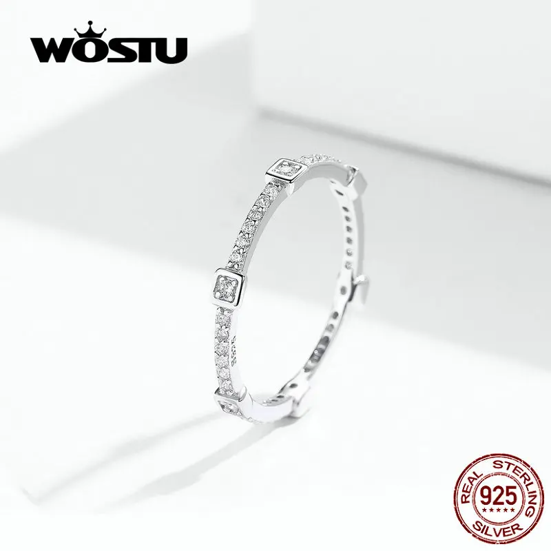 WOSTU 100% Настоящее серебро 925 пробы квадратные свадебные кольца круглый палец циркон мода для женщин годовщина
