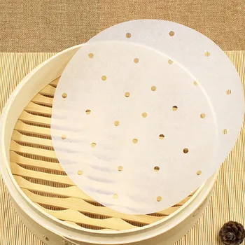 

100Pcs Air Fryer Steamer Liners Premium Perforated Wood Pulp Papers Non-Stick Steaming Basket Mat Baking Cooking Tools