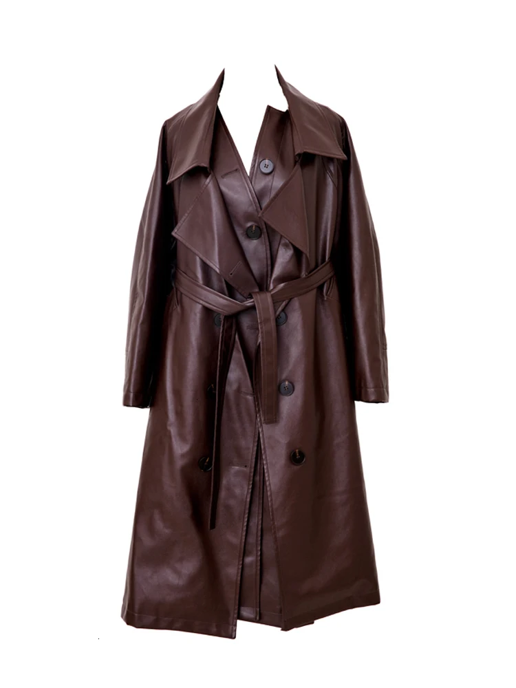 [TVVOVVIN] Autumn And Winter New Products Fashion Lapel Brown Single-breasted Long Temperament Coat Female B176