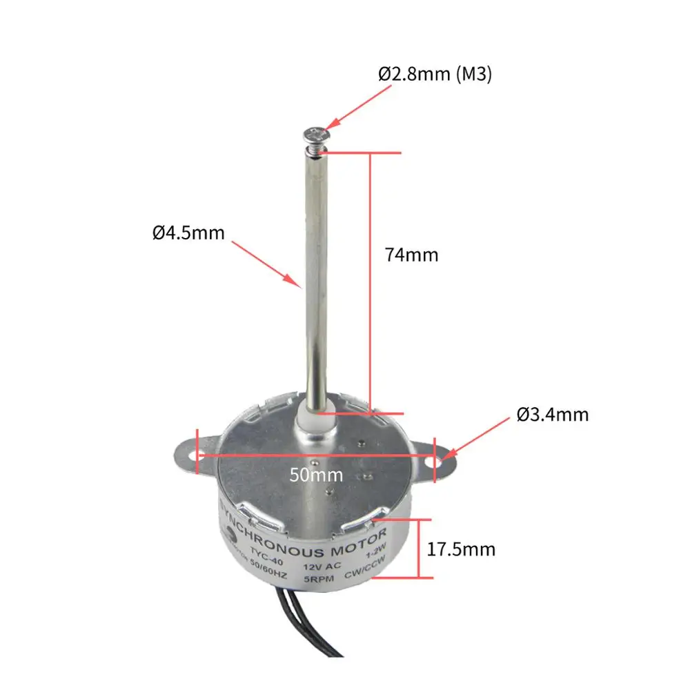 Фото CHANCS TYC40 синхронный мотор шестерни DC 12V 5RPM CW/CCW внутренняя длина вала 7,4 см №3
