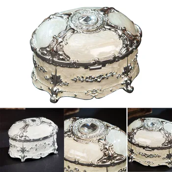 

Trinket Chest European Style Home Display Oval Case Bracelet Retro Enamel Travel Portable Vintage Jewelry Box Collection Gift