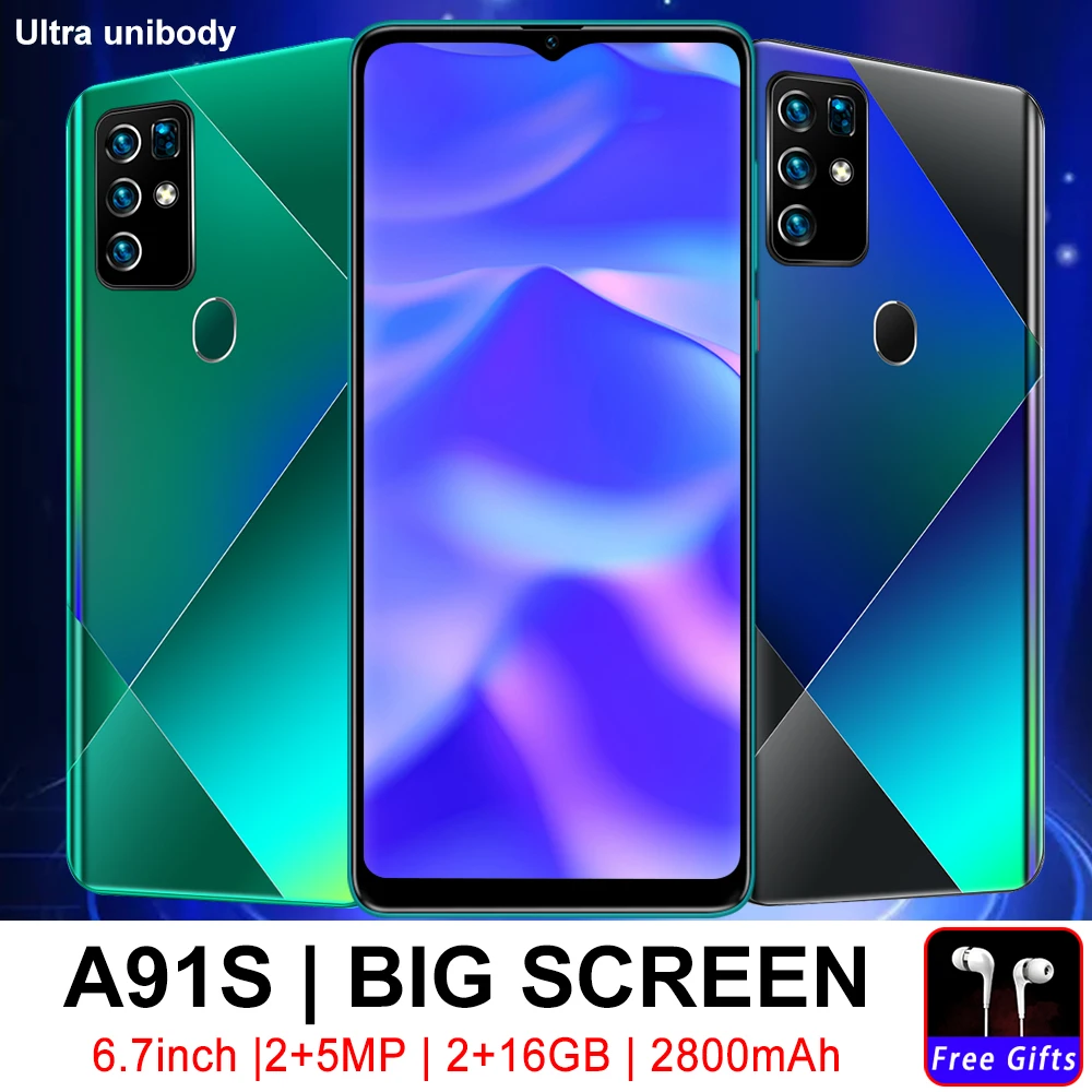 Мобильный телефон A91S MTK6580P сотовые телефоны 4 х ядерный 6 7 дюймов полный Дисплей