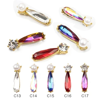 

Alloy nail art rhinestone metal base inlaid Strass long drop crystal 10pcs / 30pcs suitable for 3D nail decoration