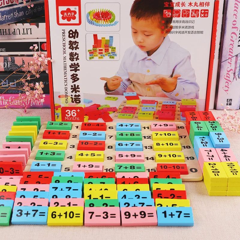 

Kindergarten to Learn Mathematics Arithmetic Children with Numbers Domino Building Blocks Toy Addition And Subtraction Arithmeti